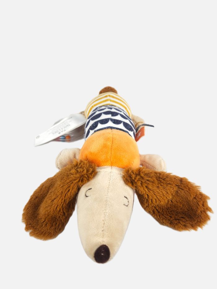 Peluche Doudou Chien Tape à l'Oeil - Hochet - Orange Bleu Jaune