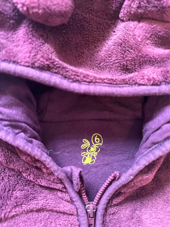 Gilet à capuche avec oreilles violet 6 mois - photo numéro 3