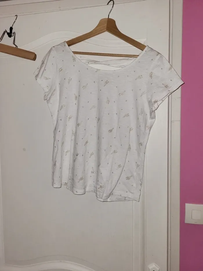 T shirt blanc motif doré L - photo numéro 2