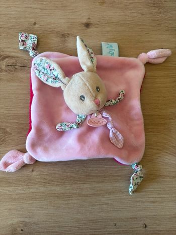 Doudou plat mini  lapin poupi rose fuschia baby nat