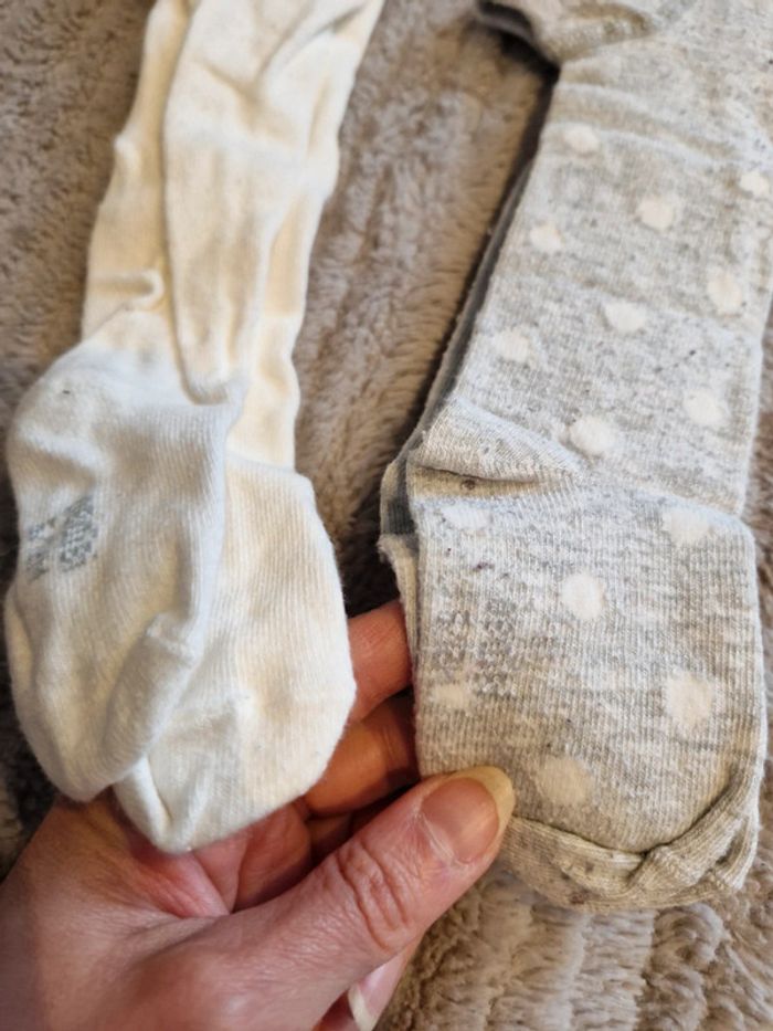 Lot 2 collants Obaïbi fille gris et blanc 9-12 mois - photo numéro 4