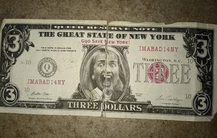 Collector Satirique Rare ! Billet "Trois Dollars" Hilary Clinton - Années 90 - photo numéro 3