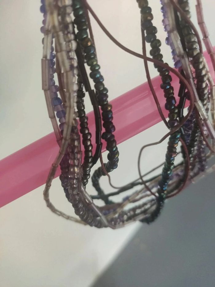 Collier multirangs perles violet - photo numéro 5