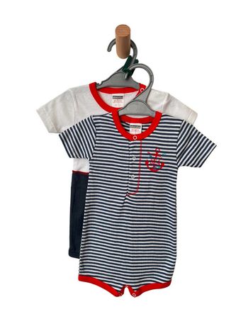 LOT de 2 combishorts/pyjamas d'été bleu/blanc/rouge - Absorba 9 mois (71cm)