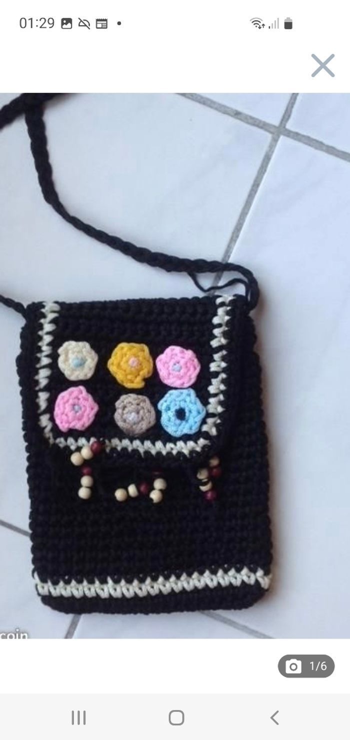 Sac sacoche enfant noir au crochet - photo numéro 1