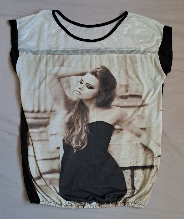Tee shirt manches courtes femmes noir et beige taille S Made In Italy - photo numéro 5