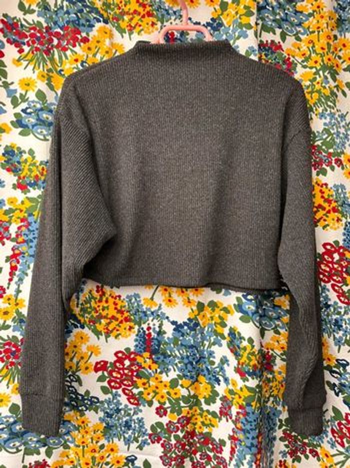 Pull court gris foncé chiné - photo numéro 3