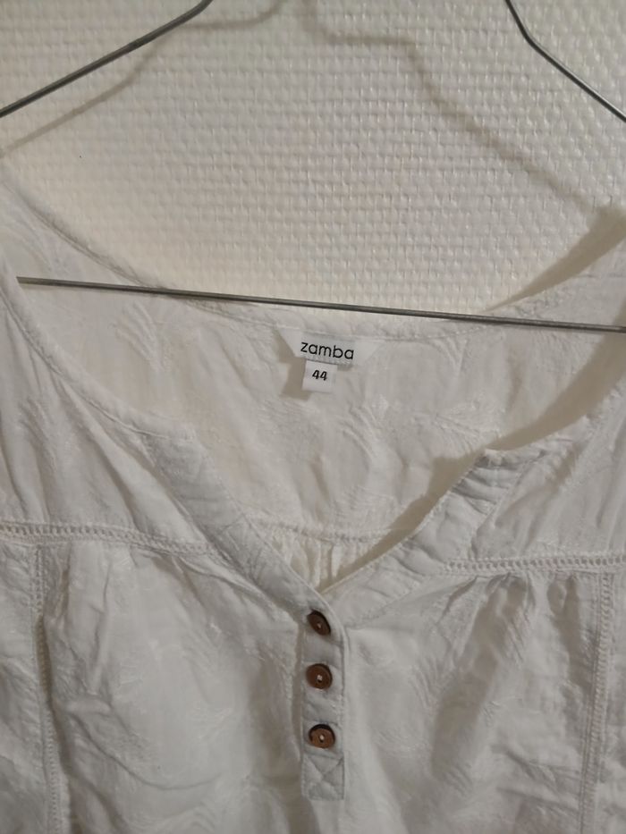 Haut femme d ete en coton et polyster couleur blanc taille 44 marque zamba - photo numéro 6