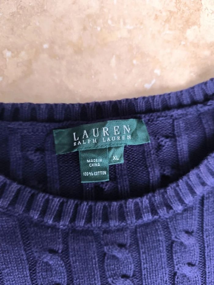 Pull torsadé femme Lauren Ralph Lauren bleu marine avec logo rouge brodé taille XL - photo numéro 6
