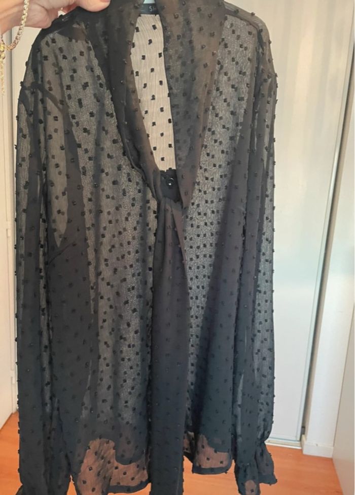 Chemisier voile à pois noir