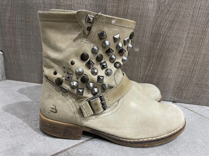 Bottines crème / beige en cuir - T. 39 - photo numéro 3