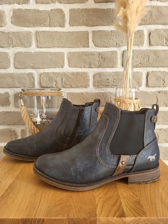 Bottines Chealsea Mustang bleu marine - Excellent état - photo numéro 2