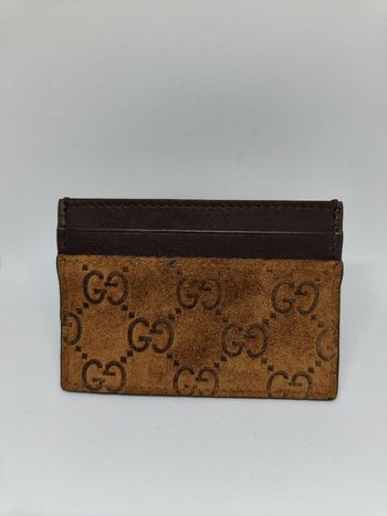 Porte-cartes Gucci GG en daim marron – Authentique