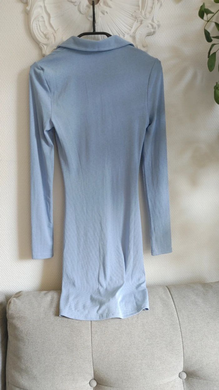Robe chemise manches longues moulante côtelé bleu - photo numéro 8
