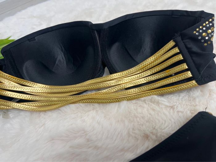bikini bandeau noir et doré - photo numéro 4