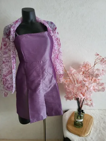 Robe de soirée cocktail cérémonie à bretelles courte - violet irisé - etam - taille 42