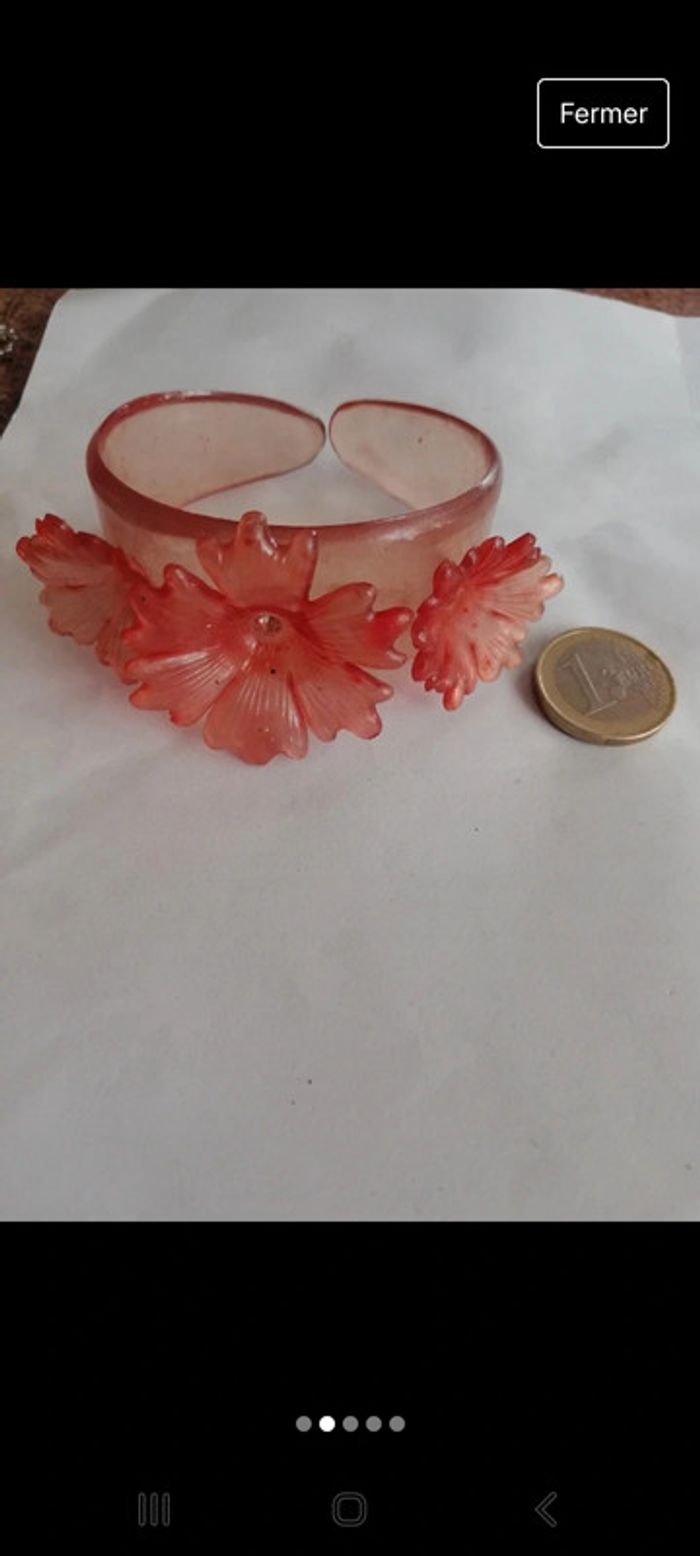 Magnifique bracelet vintage authentique manchette à fleurs - photo numéro 2