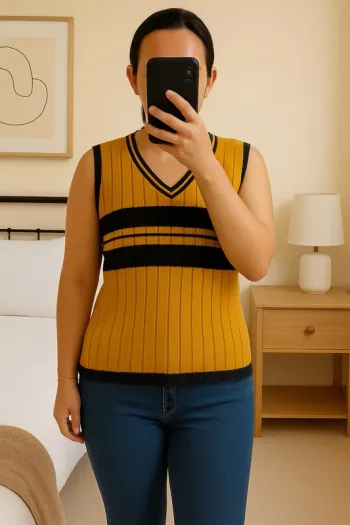Pull sans manches vintage – Moutarde et noir – Taille 52/54