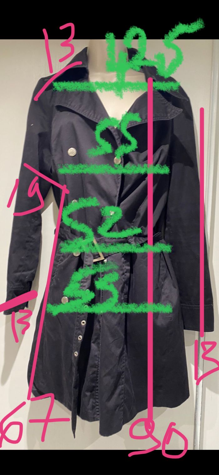 Trench noir, taille 44 pastille, menthe, coton - photo numéro 3