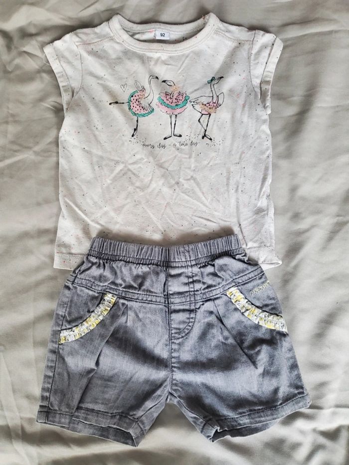 🌴 Ensemble tshirt et short gris fille