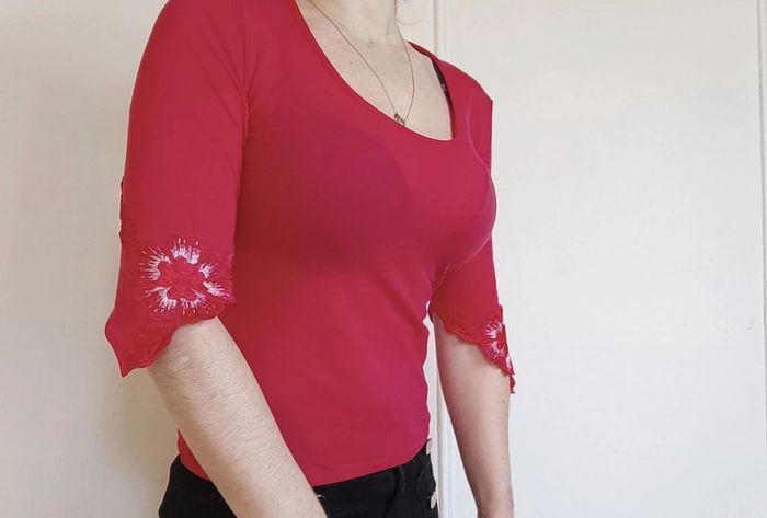 💗haut femme sexy chic rouge rose fushia avec brodé fleur t s 36 made in Italy malizia by la perla - photo numéro 2