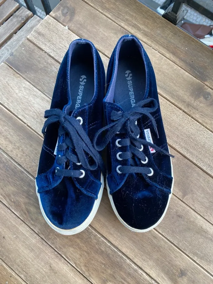Superga compensées velours bleu - photo numéro 2