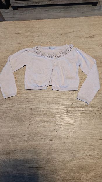 Gilet court à manches longues, froufrou au col, écru tirant sur le rose, Vertbaudet, 6 ans