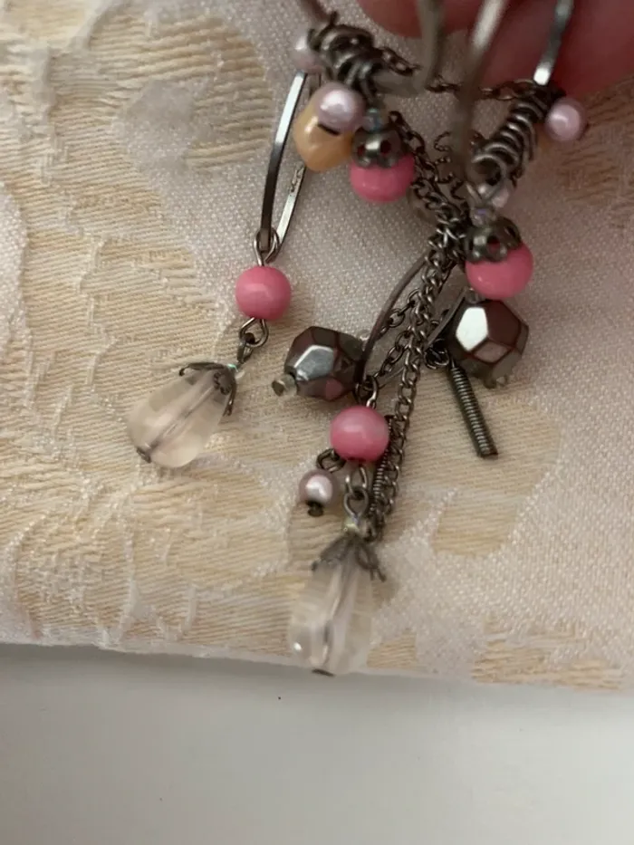 Boucles oreilles rose fantaisie - photo numéro 4