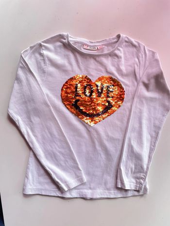T-shirt manche longue 8 ans cœur en sequin double côté