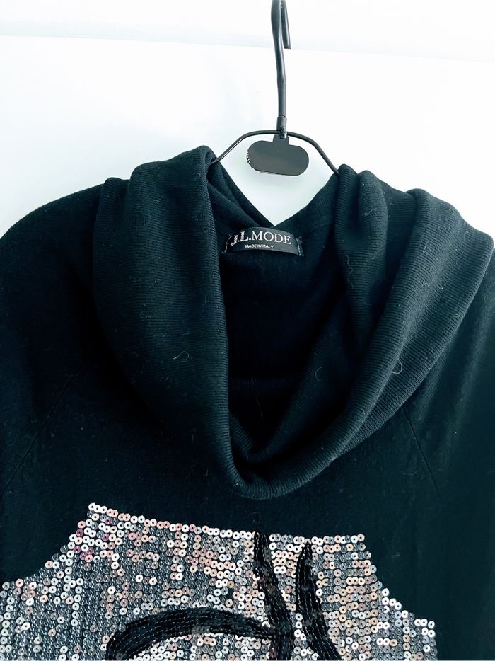 Robe Tunique Noire JL Mode - Motif Visage Sequins Argentés et Rouge 💋 - photo numéro 4