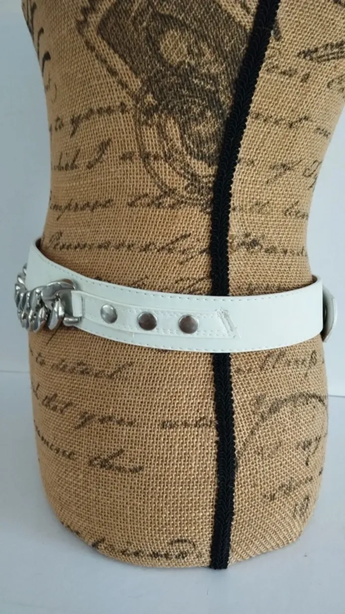 Ceinture blanche pression chaine argentée 90 cm - photo numéro 5