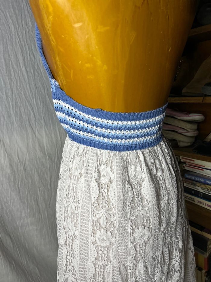 Robe maille dentelle bleu blanc - photo numéro 4