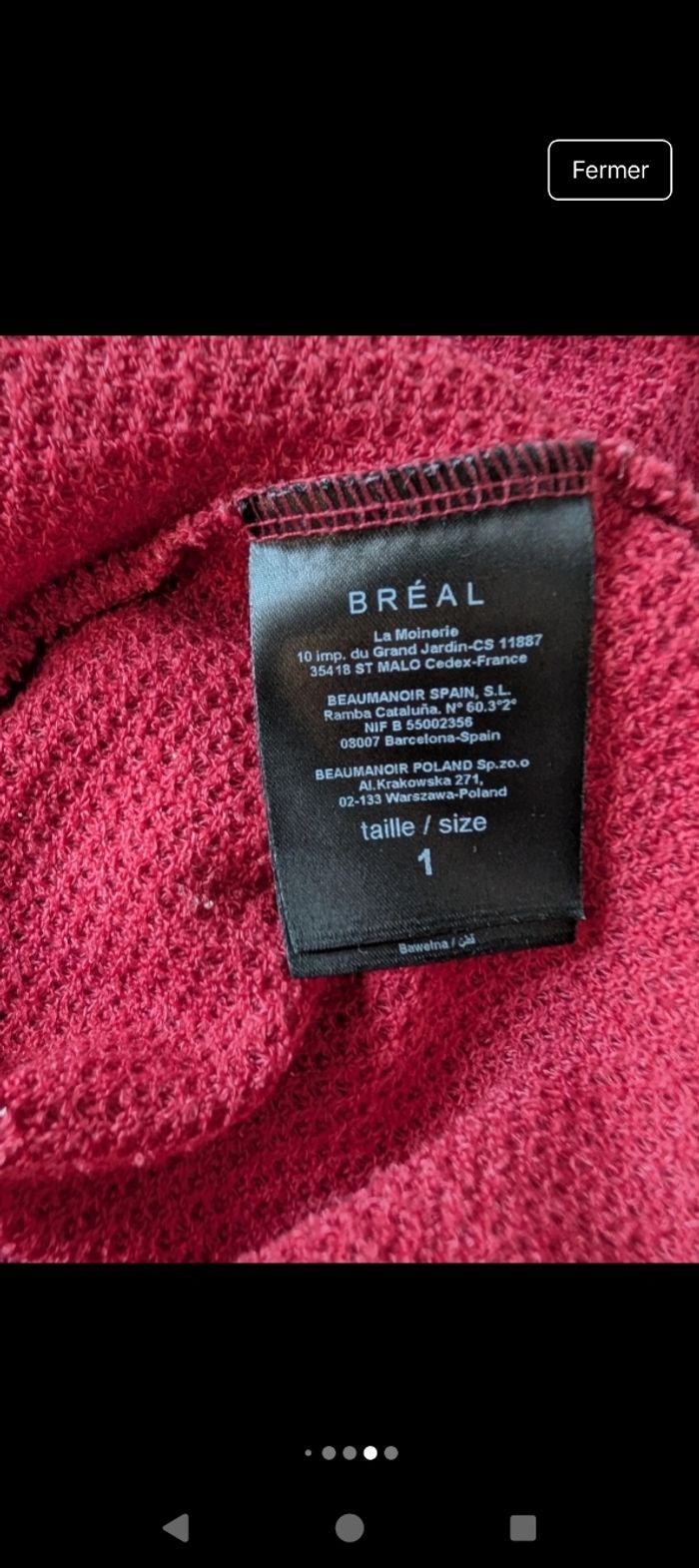 Très joli pull breal taille 36 couleur framboise en parfait état - photo numéro 6