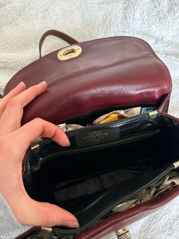 Sac à main vintage bordeaux en cuir- marque Windsor Arlay Paris - photo numéro 4