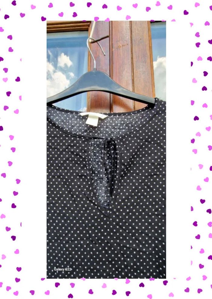 Haut H&M taille 46 noir pois blanc - photo numéro 3