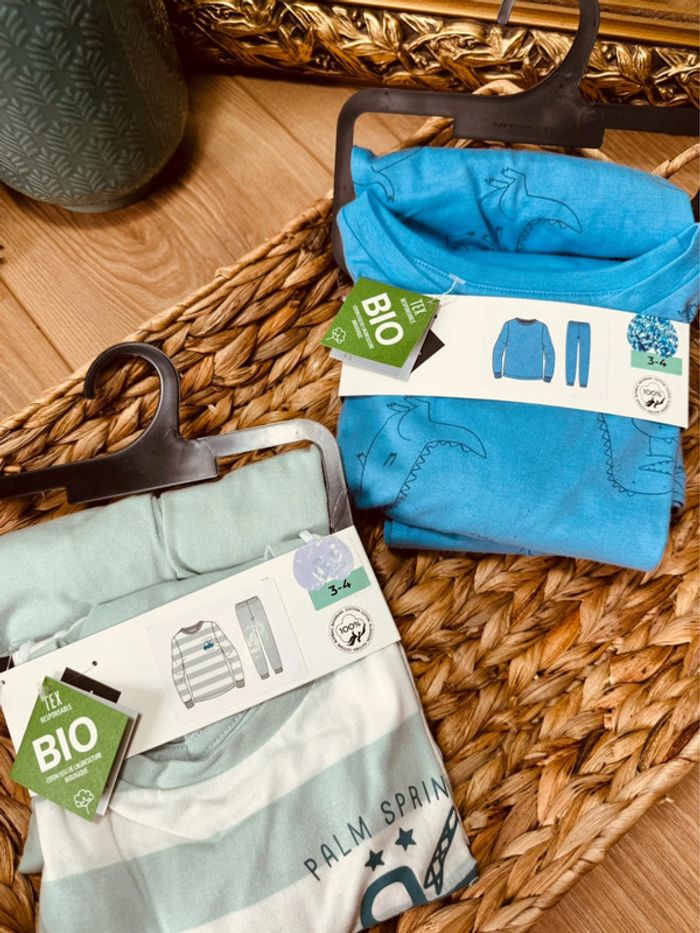 Taille 3-4 ans set de 2 pyjamas 2 pièces coton fin garçon Tex menthe bleu Neufs 💙 - photo numéro 2