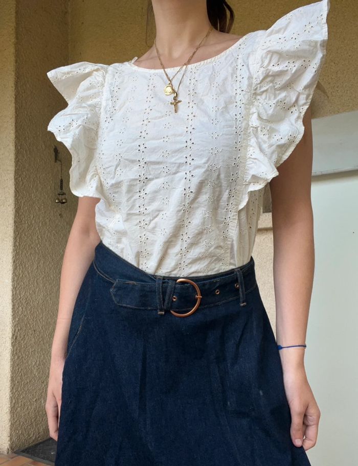 Top chemisier blouse manches bouffantes bohème country western champêtre 2000yer - photo numéro 2