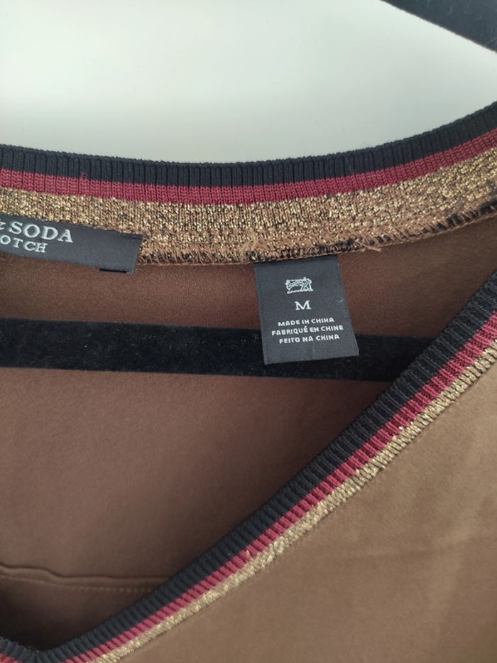 Belle robe marron satinée avec liseret coloré manches et col Scotch & Soda 38 parfait état - photo numéro 6