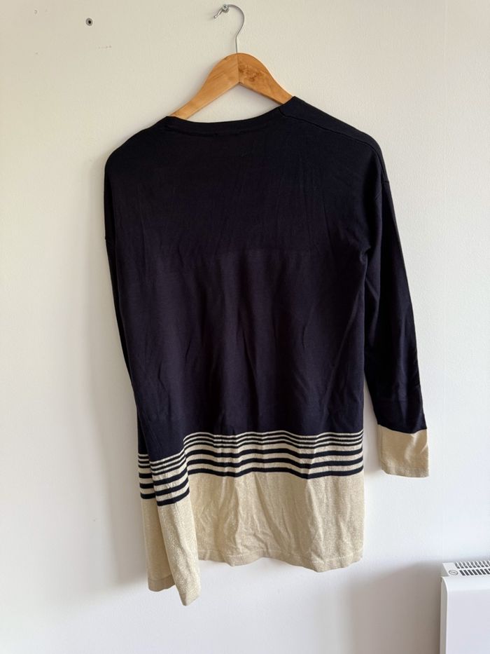 Gilet cardigan bleu marine beige pailletée bel&bo taille 36 S - photo numéro 4