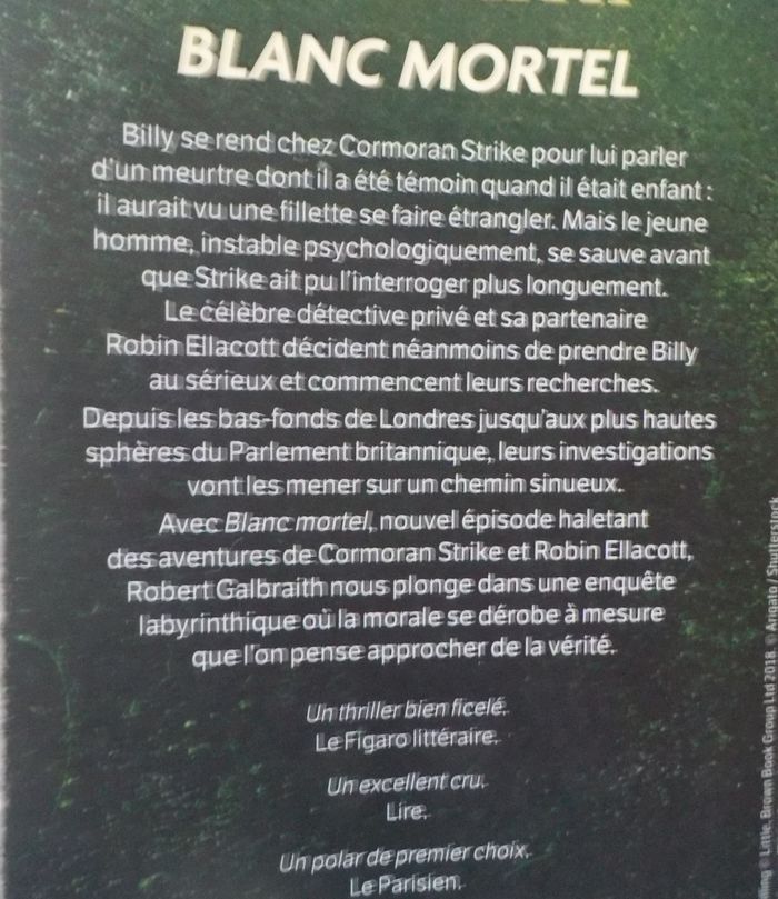 BLANC MORTEL de Robert GALBRAITH Ed. Livre de Poche - photo numéro 2