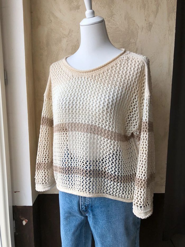 Pull ajouré Crème Stradivarius S - photo numéro 3