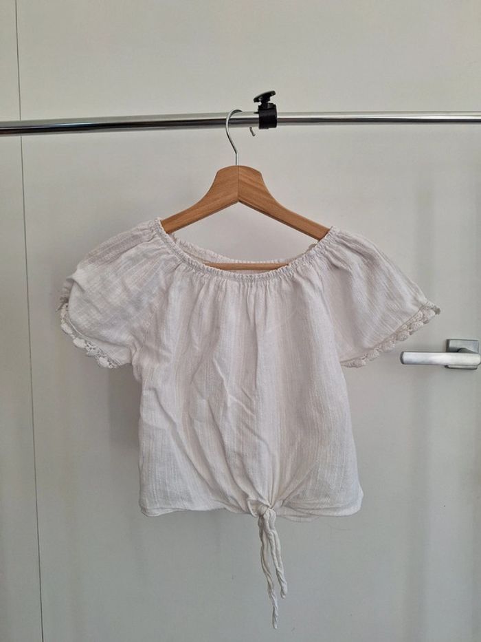 T-shirt blanc noué style bohème enfant fille 14 ans en lin