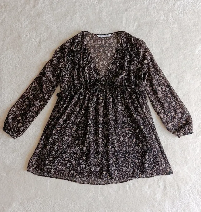 Robe Zara fleuri en voile, légère fluide S style babydoll - photo numéro 4