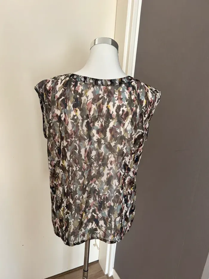 Ikks haut top blouse voilée imprimer camouflage, taille M/38 - photo numéro 5