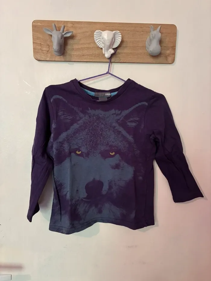 Magnifique t-shirt manches longues loup, 18/24 mois, H&M.