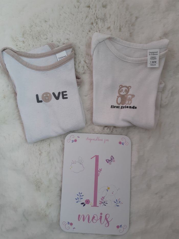 Lot de 2 bodies Obaibi manches courtes 1 mois mixte - photo numéro 7