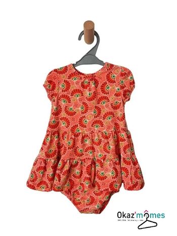 Ensemble robe d’été orange fleurie + bloomer - taille 6 mois