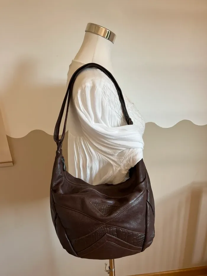 Sac besace vintage hobo en cuir marron très bon état [ref 2508SBr166] - photo numéro 10