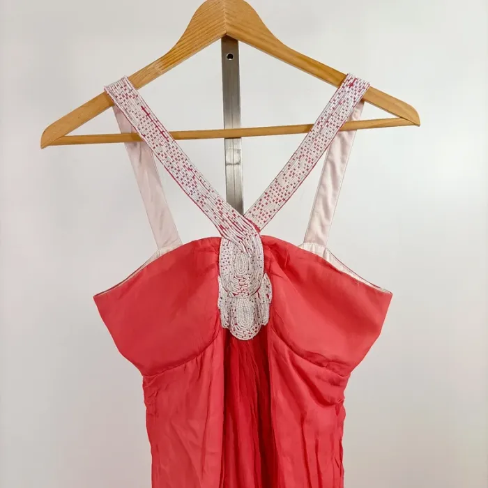 Robe corail en soie 1.2.3 Paris taille 38 détails brodés dos croisé chic été A1337 - photo numéro 2