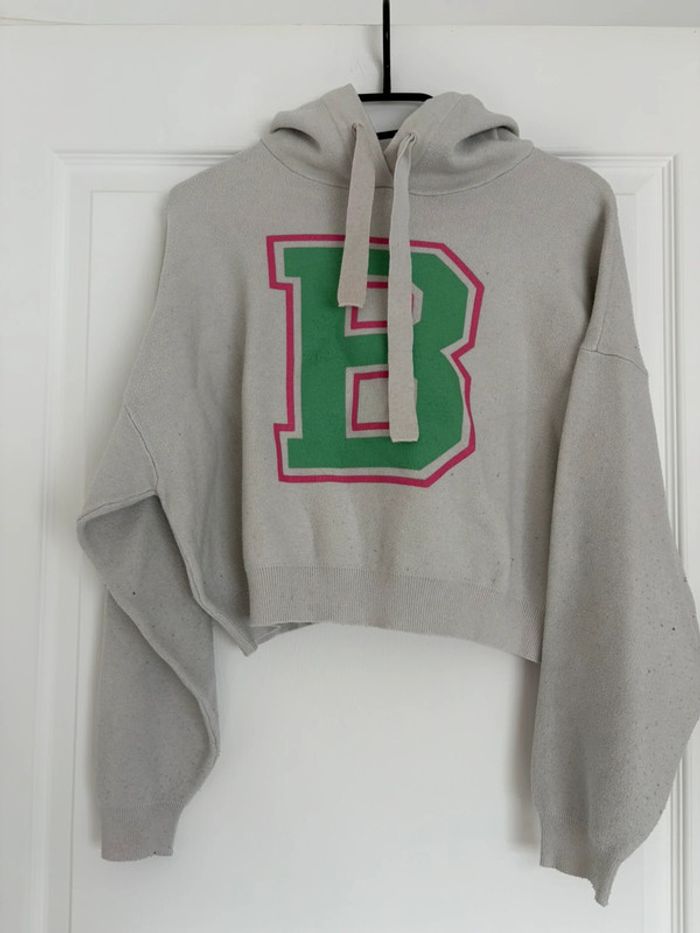 Lot pulls S doux et confortable : Pull gris avec B vert et rose + Pull court blanc - photo numéro 6